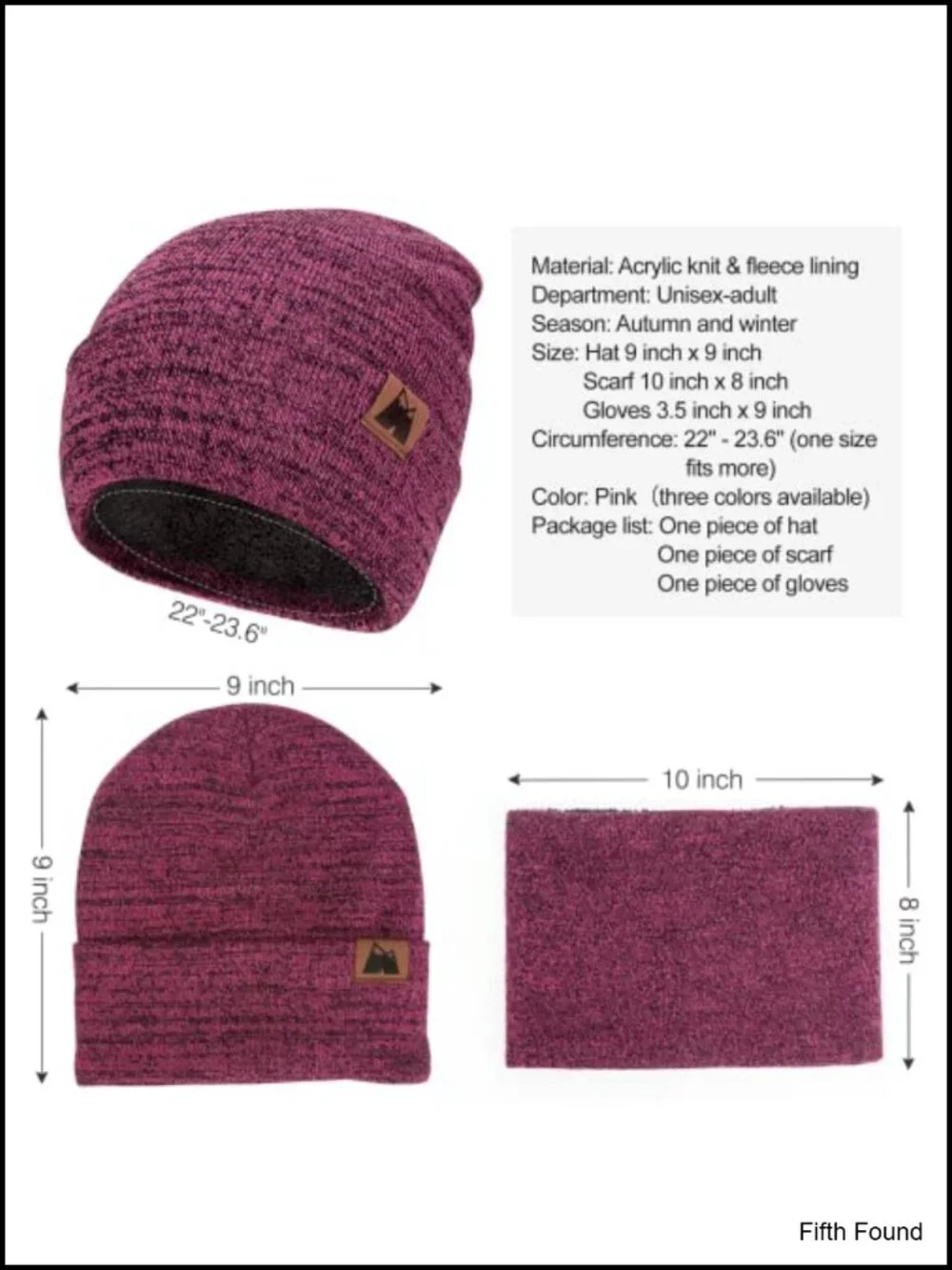 Fleece Lined Beanie Scarf Touch Screen Gloves 3-Piece Winter Set